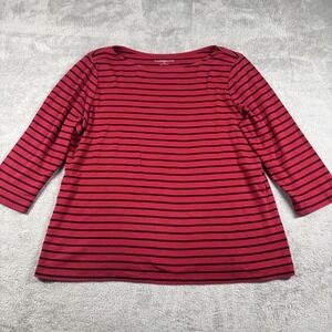 Croft&Barrow Plus Women's Pullover Sweater 3/4 Sleeve Red&Black Striped Sz XL